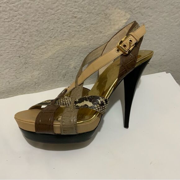 Michael Kors Niki Genuine Snakeskin Strappy Heels size 10 heels 5” - Picture 1 of 14